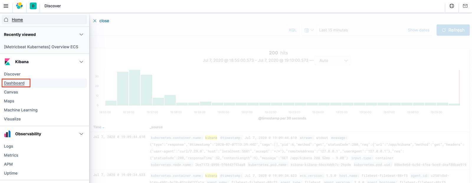 Kibana Dashboards Link