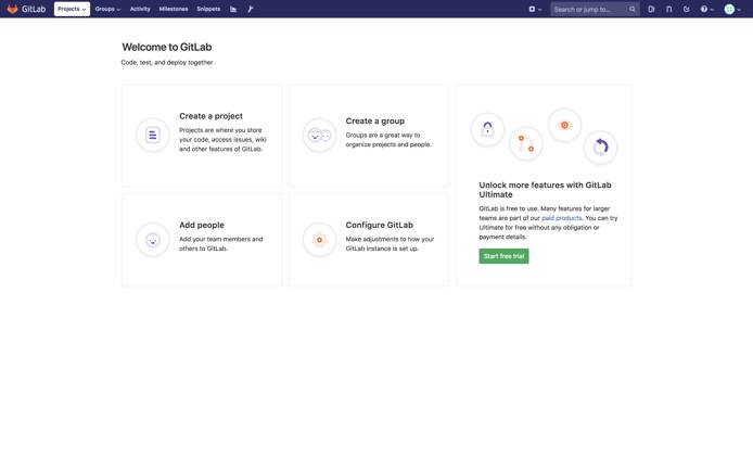 GitLab welcome screen